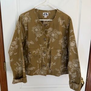 Future Collective Ladies Large Like NEW! Khaki Floral Utility Bomber Jacket